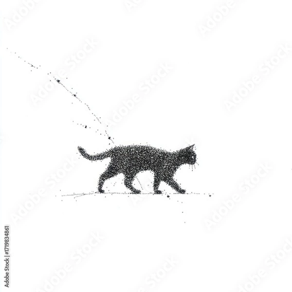 Obraz Black cat walking illustration