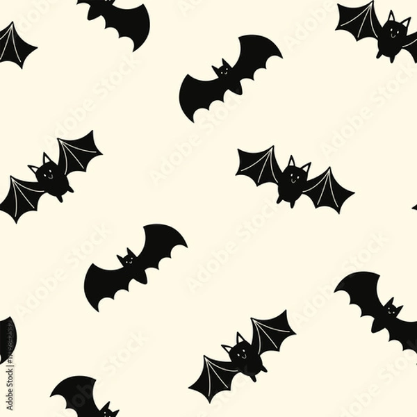Fototapeta Happy Halloween vector seamless pattern. Cute dog, pumpkin, ghost on a white background. Dog print in flat style.