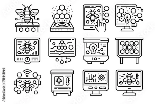 Fototapeta Bee futuristic overlay icon activity digital hub icons light vector hive panel