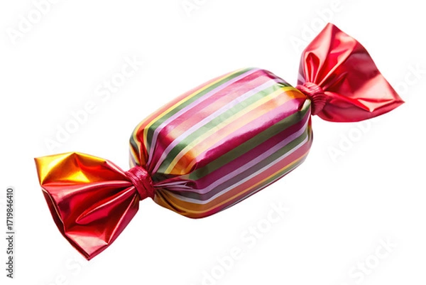 Obraz Striped candy wrapper with red ends on white background isolated on a transparent background