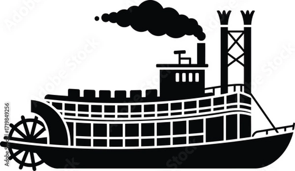 Fototapeta Classic paddle steamboat vector illustration scalable eps icon for nautical designs