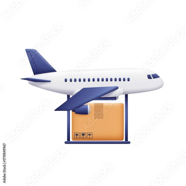 Fototapeta Airplane carrying a package for air cargo delivery isolated on transparent background