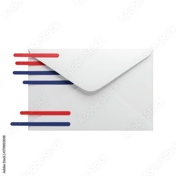 Fototapeta White envelope with red and blue streaks isolated on transparent background