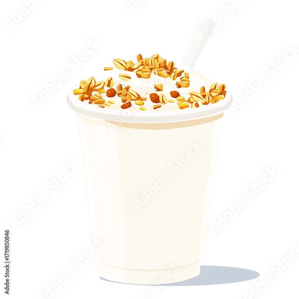 Fototapeta Cup of Yogurt with Granola Topping on White Background.