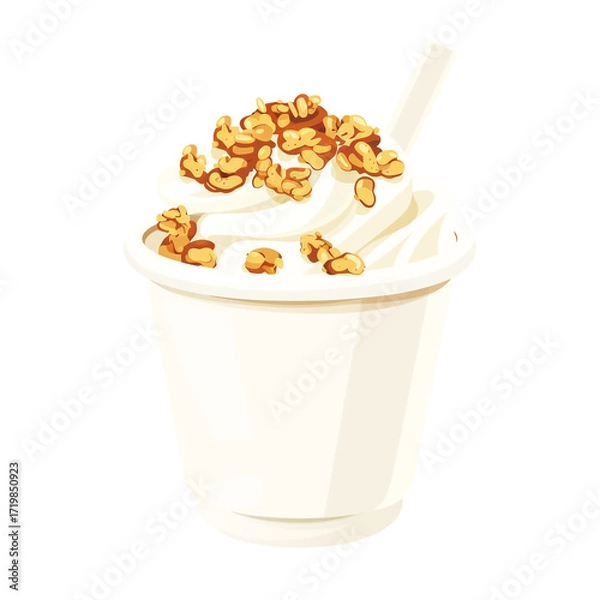 Fototapeta Cup of Yogurt with Granola Topping on White Background.