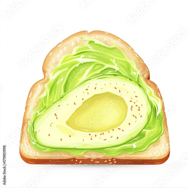 Fototapeta Toast with Avocado Spread on White Background.