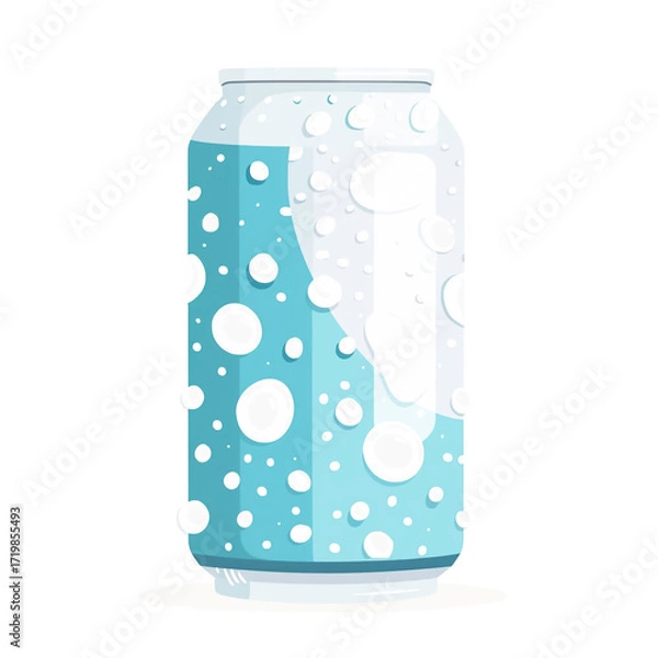 Fototapeta Minimal Flat Soda Can with Bubbles on White Background.