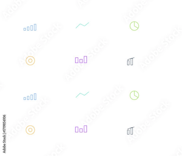 Fototapeta Chart and data visualization multipack illustration set, 12 modern flat vector styles include bar charts, line graphs, pie and donut charts, comparison layouts, mixed infographic charts, presentation