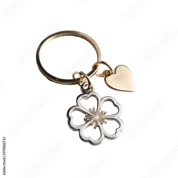 Fototapeta Floral Metal Frame Keychain with Delicate Flower Shaped Design on transparent background