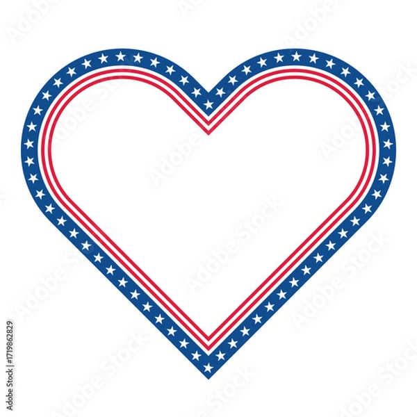 Fototapeta Heart Shape with Stars and Stripes. American Flag Border with Stars and Stripes.