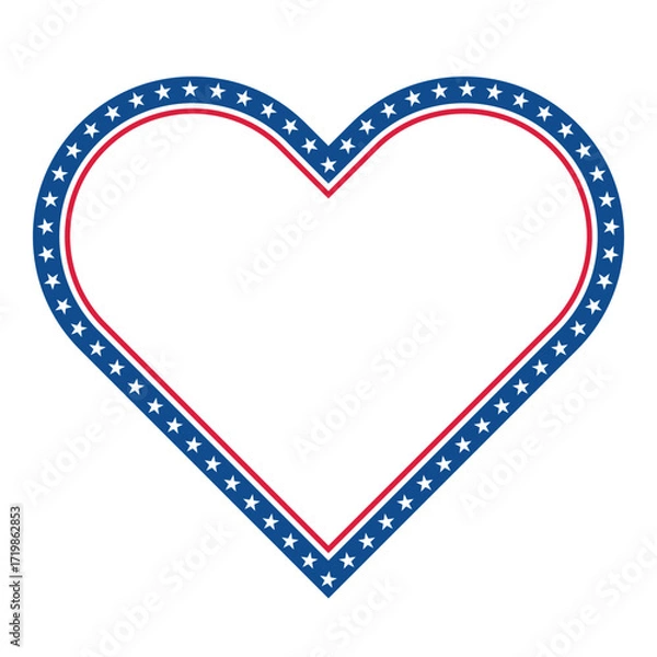 Fototapeta Heart Shape with Stars and Stripes. American Flag Border with Stars and Stripes.