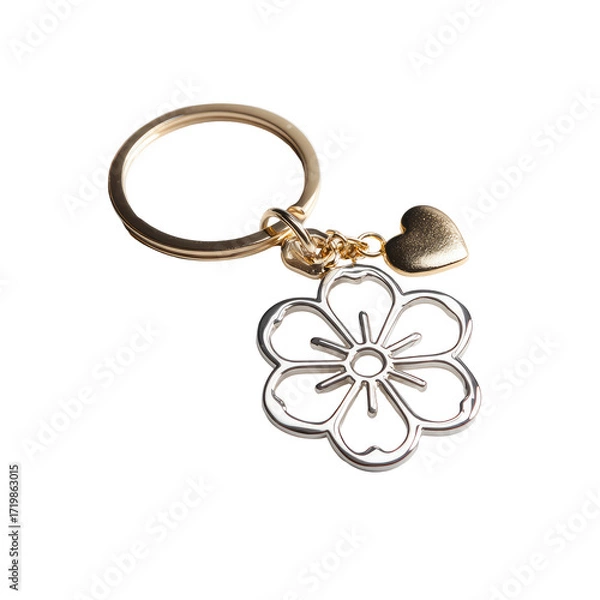 Fototapeta Floral Metal Frame Keychain with Delicate Flower Shaped Design on transparent background
