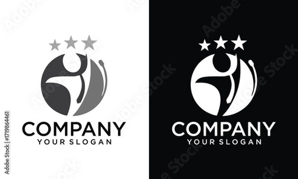 Fototapeta Creative Abstract round symbol with happy human silhouette. Sport, fitness, medical or health care center logo design concept.
