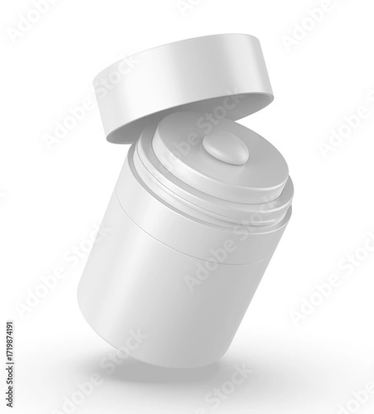 Fototapeta 3D render illustration of a blank cosmetic airless pump jar packaging isolated on white background. Realistic clean mockup template for branding.