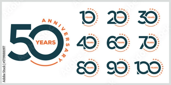 Fototapeta Collection of anniversary logo design. Celebration day special vector symbol icon concept	