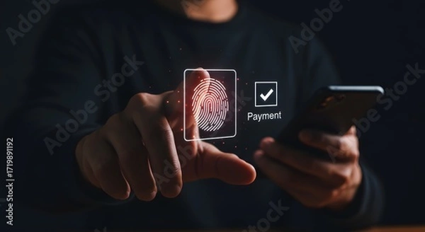 Fototapeta Secure Mobile Payment with Fingerprint Authentication