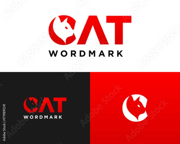 Fototapeta Logo design letter C wordmark and cat head.