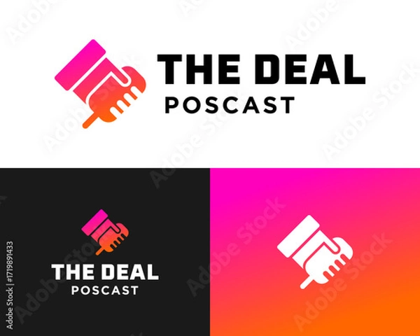 Fototapeta The Deal Podcast Logo Handshake with Microphone on Gradient Background