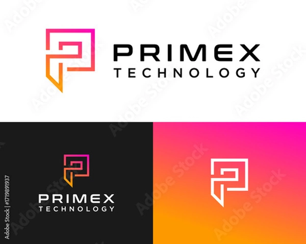 Fototapeta A geometric monogram letter P logo for a technology company.

