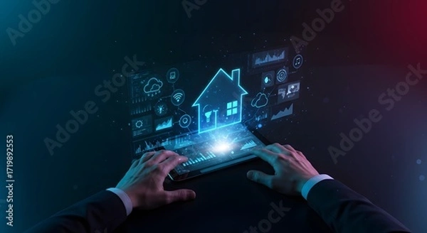 Fototapeta Smart Home Technology Interface - Futuristic Digital House Control