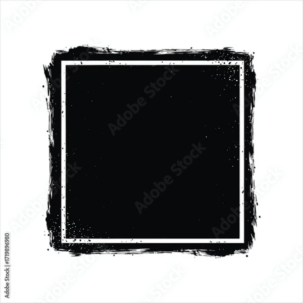 Fototapeta Grunge Black Square Frame with Rough Edges on White Background