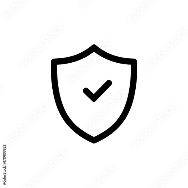 Fototapeta A simple black outline of a shield with a check mark inside indicating validation and security measures