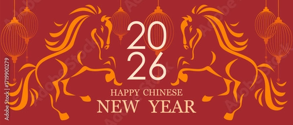 Fototapeta Chinese New Year. Year of the Horse. Background with horses. Vector illustration.