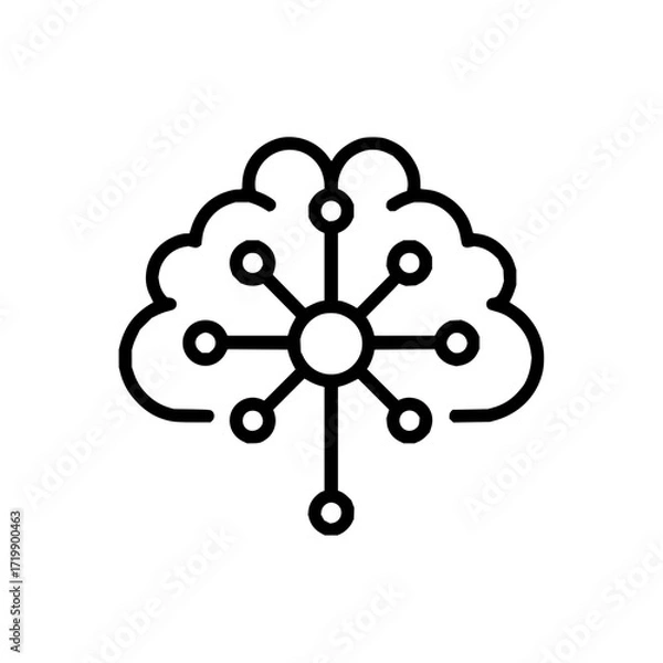 Fototapeta Outline of a cloud shape connected to a central node with radiating lines and circular endpoints