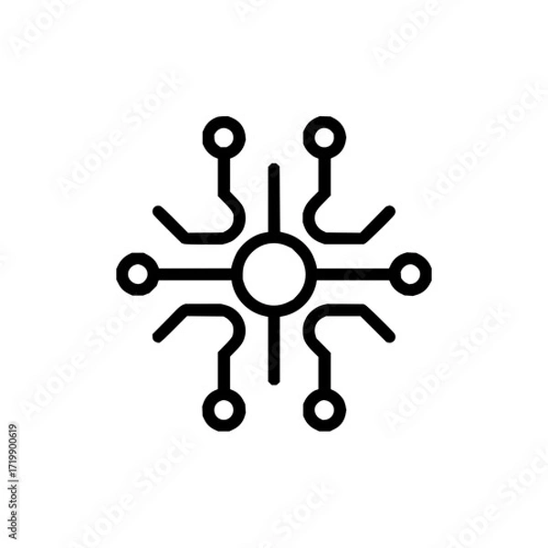 Fototapeta Abstract representation of a circuit board design with circular nodes and connecting pathways shown in black