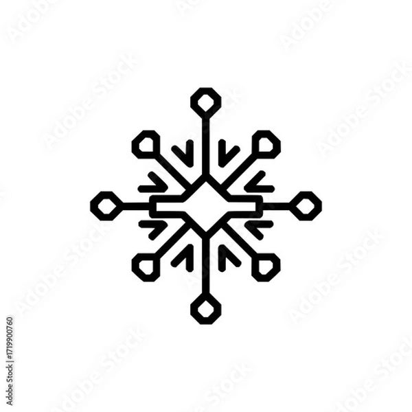 Fototapeta A stylized snowflake design with geometric shapes and a symmetrical pattern in a minimalist black outline