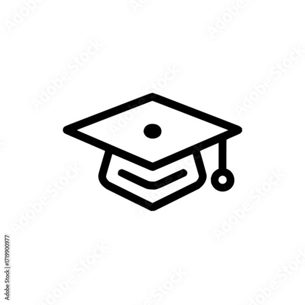 Fototapeta A simple black line drawing of a graduation cap with a tassel and a button on top of the cap design
