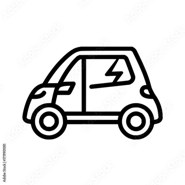 Fototapeta Illustration of a compact electric car with lightning bolt design on the side window panel icon