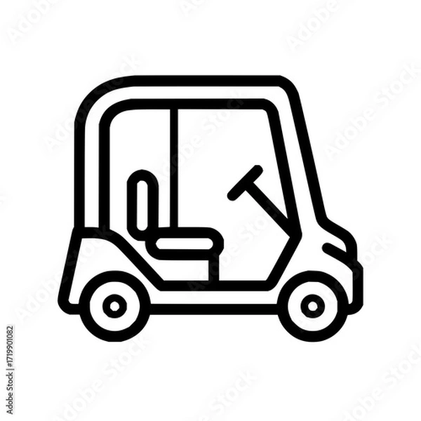 Fototapeta Illustration of a golf cart with enclosed cabin and steering wheel in black outline style vehicle icon