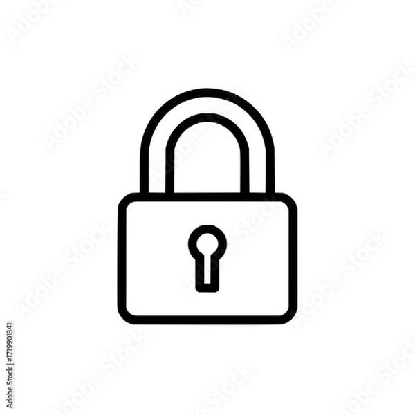 Fototapeta Illustration of a simple black outline padlock with a keyhole centered on a white background image