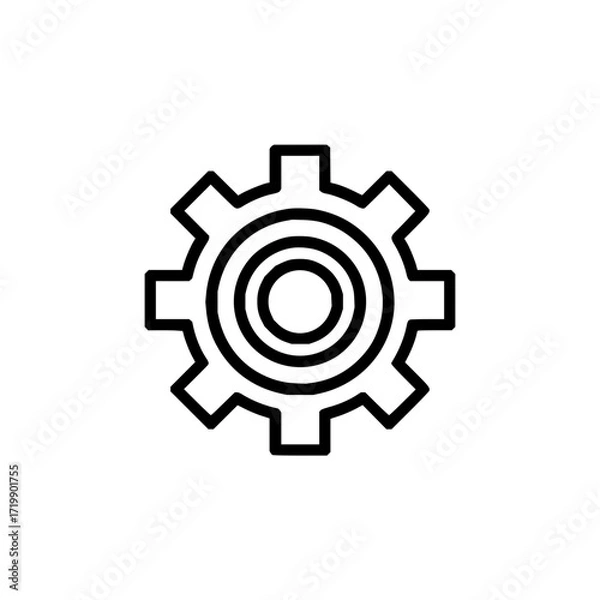 Fototapeta Illustration of a gear with eight cogs and a circular center with three concentric circles inside