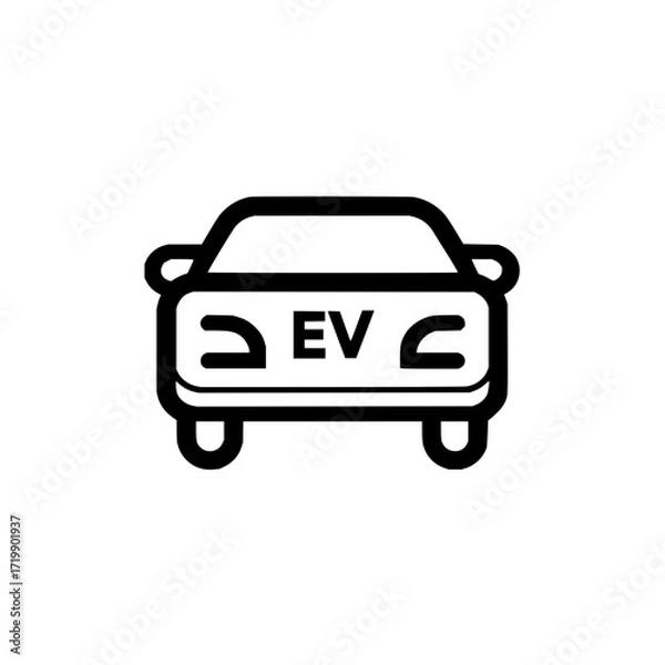 Fototapeta Front view of an electric vehicle with ev initials on the front in black and white simple illustration