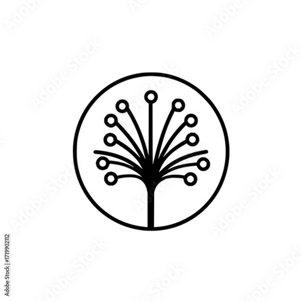Fototapeta Abstract tree with circular leaves and thin branches inside a circle outline design element vector