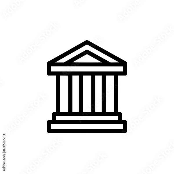 Fototapeta Illustration of a simple black and white building with columns and a triangular roof, on a white background