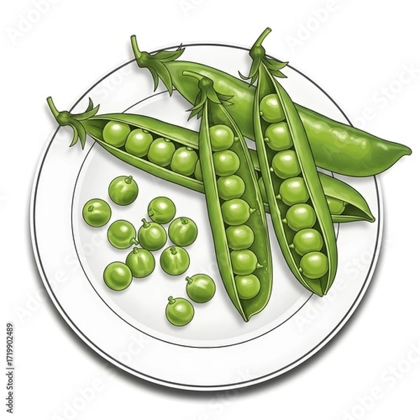 Fototapeta Fresh green peas in pods and scattered on a white plate isolated on white background 4k video