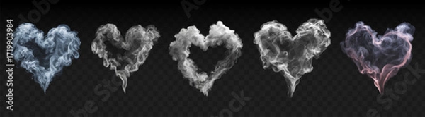 Fototapeta Vector set of smoke hearts isolated on transparent background.