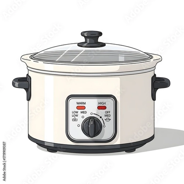 Fototapeta Cream colored slow cooker with glass lid and control panel 4k video