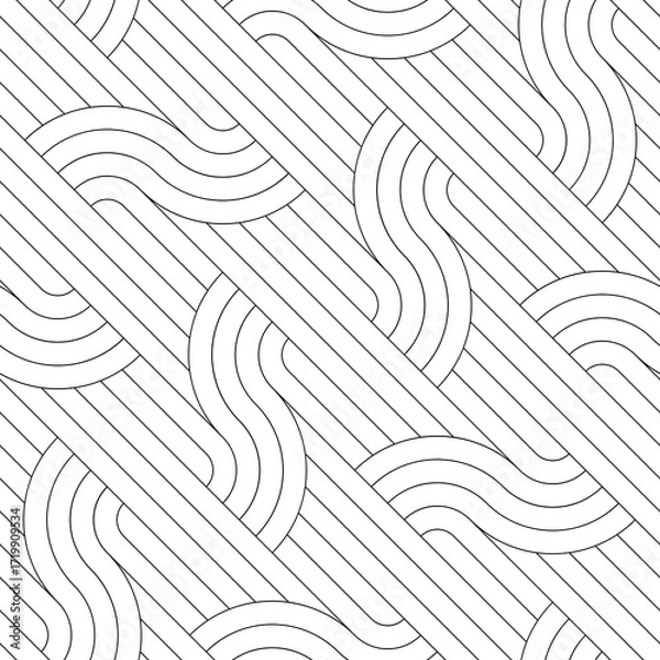 Fototapeta Abstract seamless pattern. Modern geometric background with intersecting curved stripes.