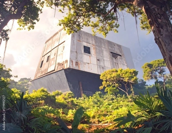 Obraz Modern cube structure nestled in jungle