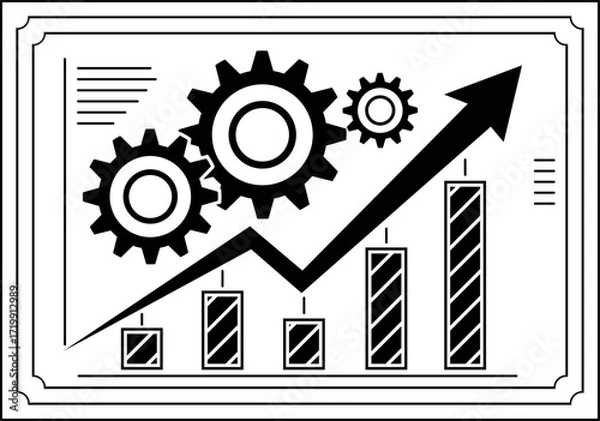 Fototapeta Business Growth and Productivity Chart, Marketing Success with Gear Mechanism