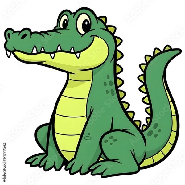 Fototapeta Cute cartoon alligator sitting and smiling with sharp teeth 4k video