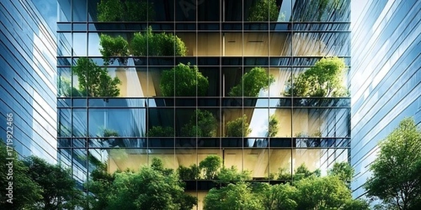 Fototapeta Modern green architecture reflecting nature and urban design future concepts.