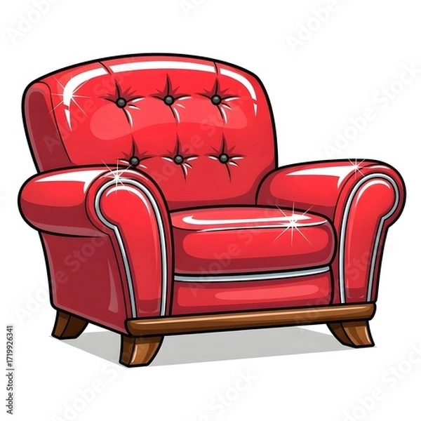 Fototapeta A plush red armchair with tufted buttons and white trim, isolated on white background 4k video