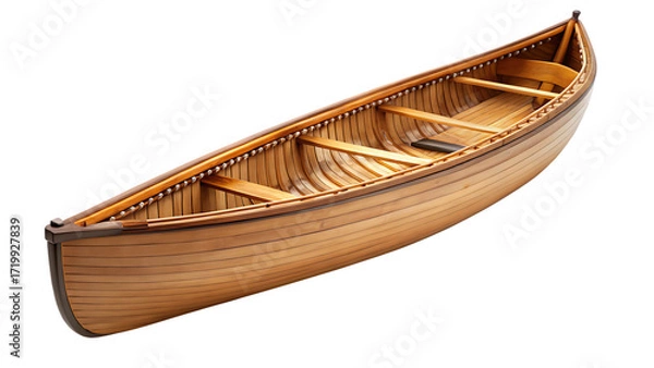 Fototapeta Empty Wooden Canoe with Paddle Holder on Background boat vessel isolated on a transparent background