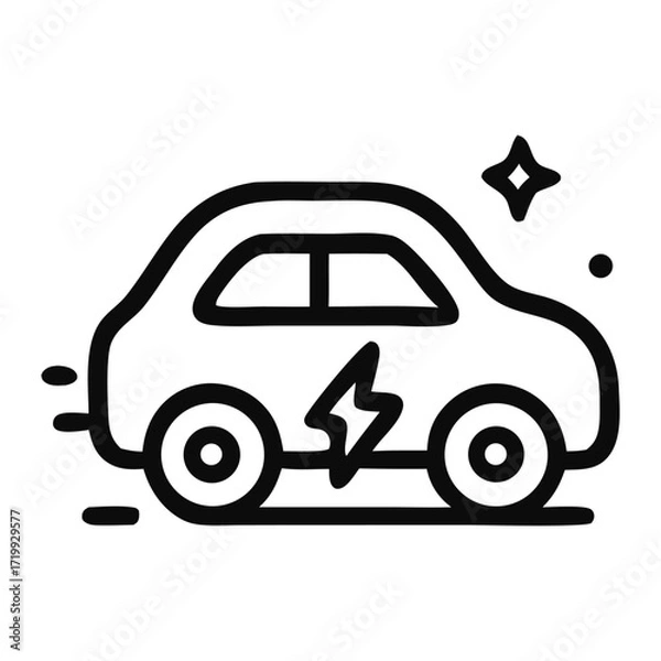 Fototapeta Simple black and white electric car symbol suitable for icons, logos, web design, and branding projects of electric vehicle industry.