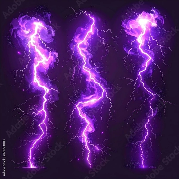 Obraz Powerful purple lightning strikes